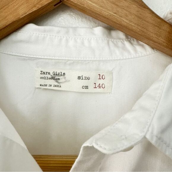 Zara Girls Embroidered Flower Ruffle Button Down Shirt Size 10 - Picture 2 of 7